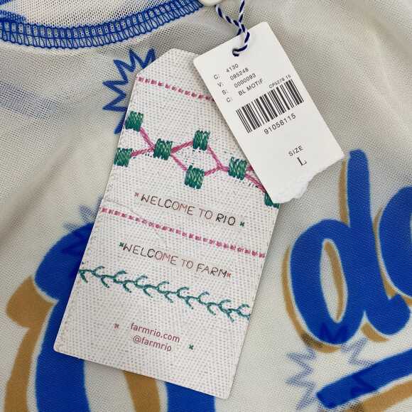 FARM Rio Cream Blue Tropical Print Maxi Dress | Size L - Picture 7 of 9